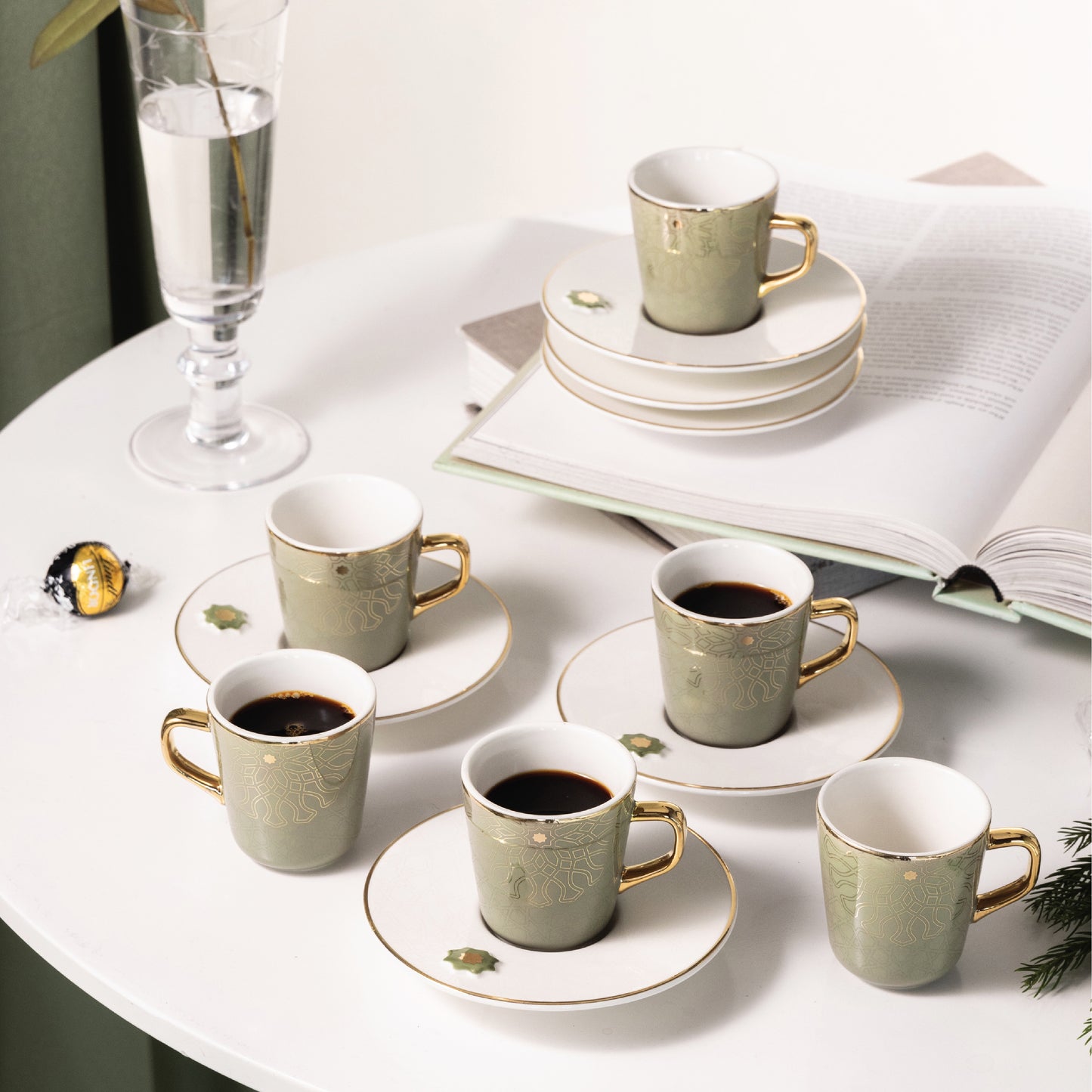 Asala Turkish Coffee Cup & Saucer Olive Gold-ET2534