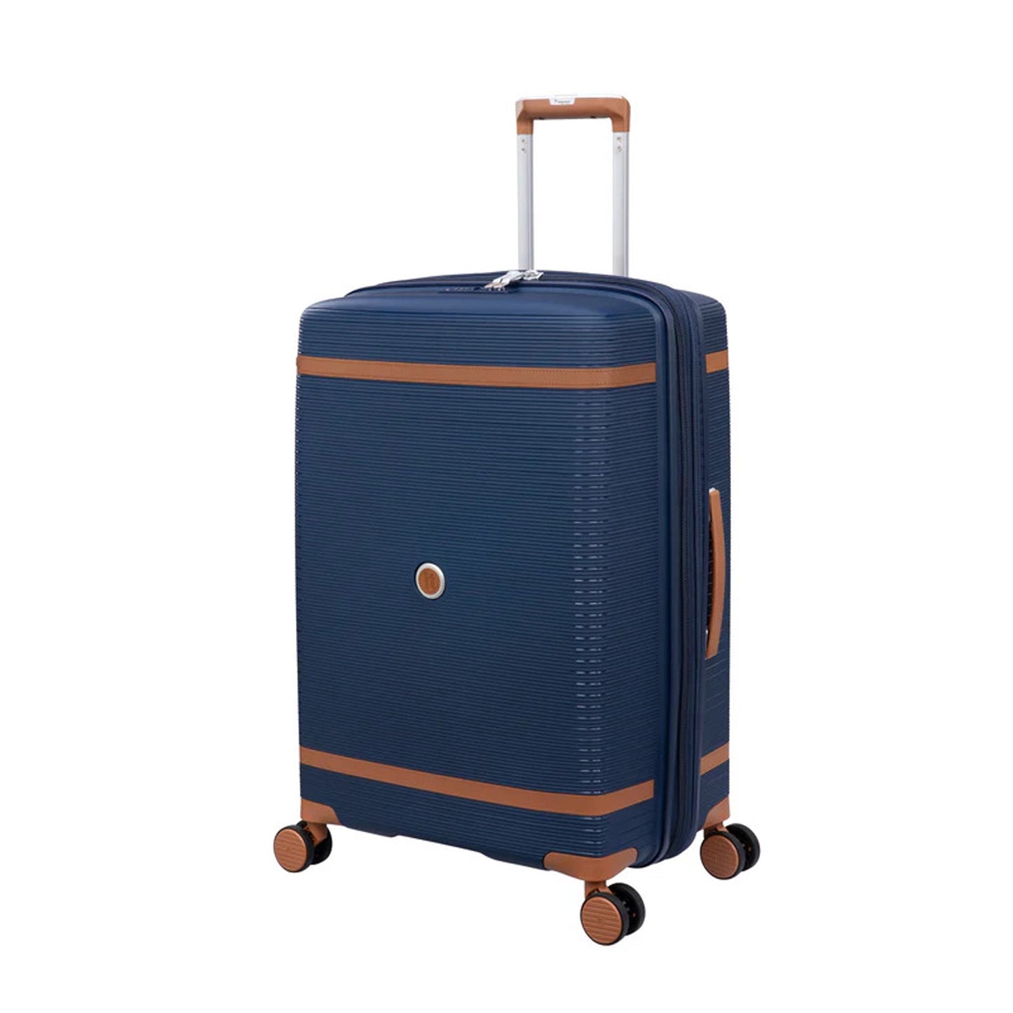 it luggage 25" Medium Trolley Bag – Expandable Hard Shell Spinner Luggage with TSA Lock, Secure-it Zippers & Front Pocket, SKU 15-3108-08 – Blue with Leather Strap