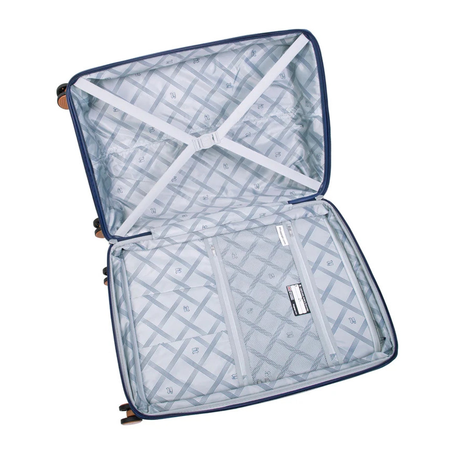 it luggage 25" Medium Trolley Bag – Expandable Hard Shell Spinner Luggage with TSA Lock, Secure-it Zippers & Front Pocket, SKU 15-3108-08 – Blue with Leather Strap