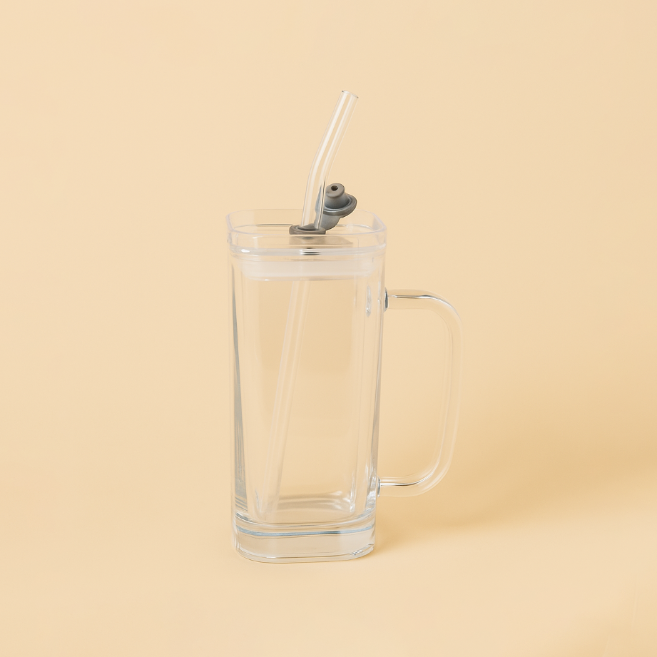 489-2/3 – Glass Cup with Lid and Straw – Clear