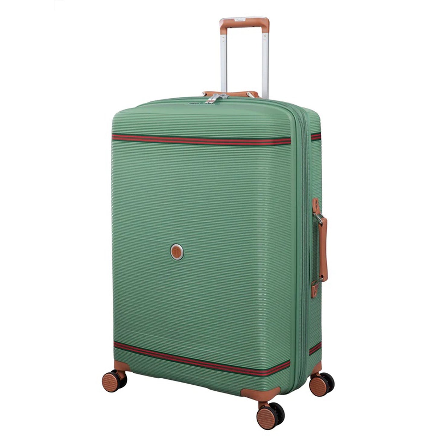 IT Luggage 29" Large Trolley Bag – Expandable PP Hard Shell Spinner with TSA Lock, Secure-it Zippers & Green/Red Webbing, SKU 15-3108-08 – Green with Almond Trim
