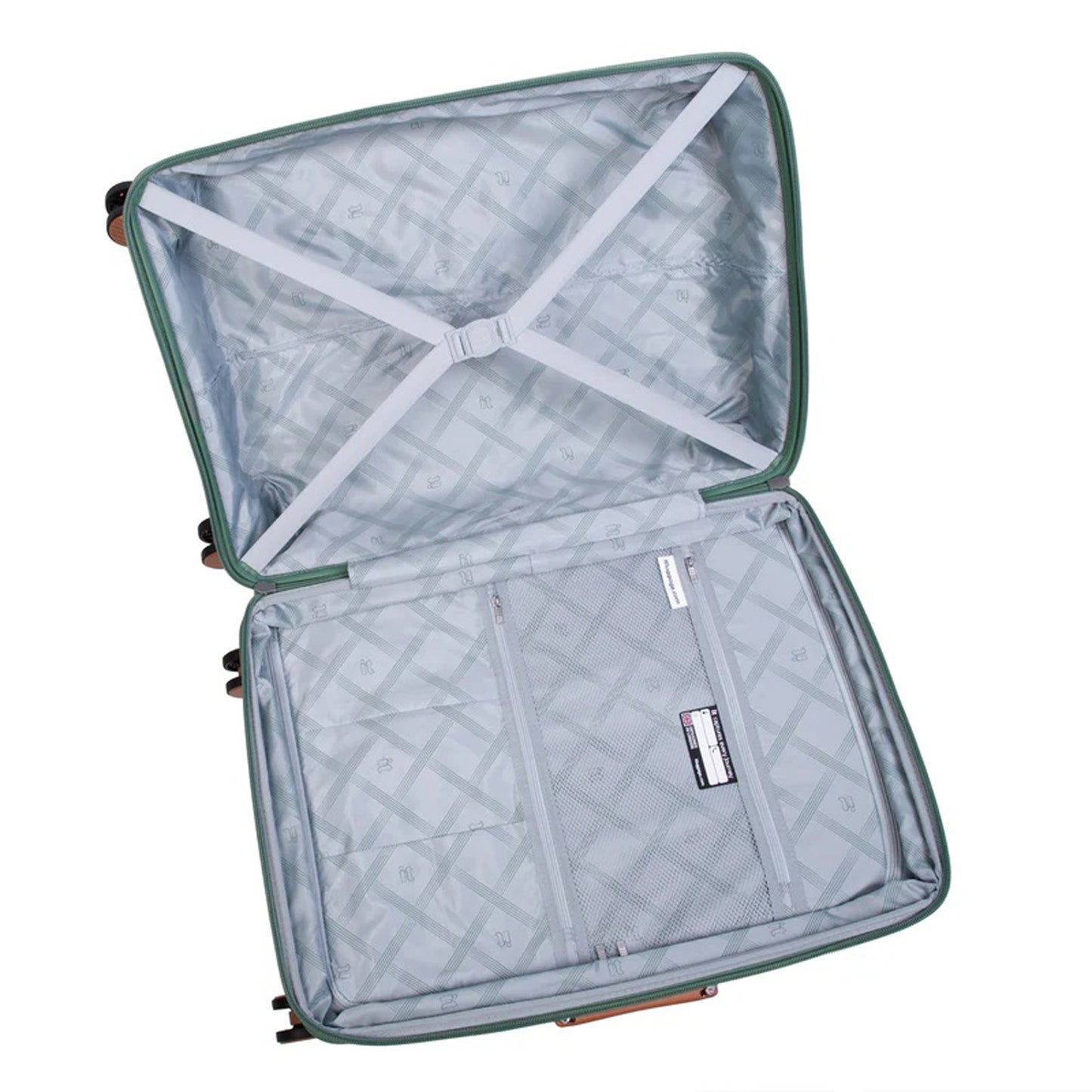 IT Luggage 29" Large Trolley Bag – Expandable PP Hard Shell Spinner with TSA Lock, Secure-it Zippers & Green/Red Webbing, SKU 15-3108-08 – Green with Almond Trim