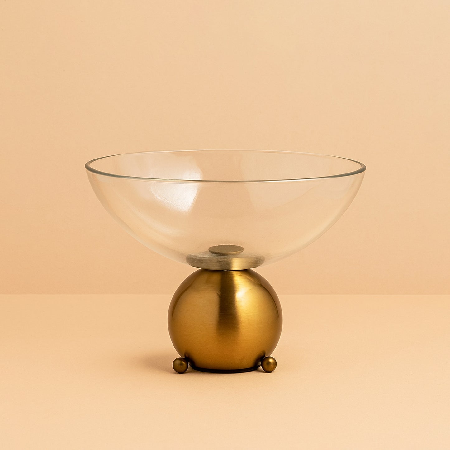 Glass Bowl with Brass Stand – Elegant Design – Clear & Gold