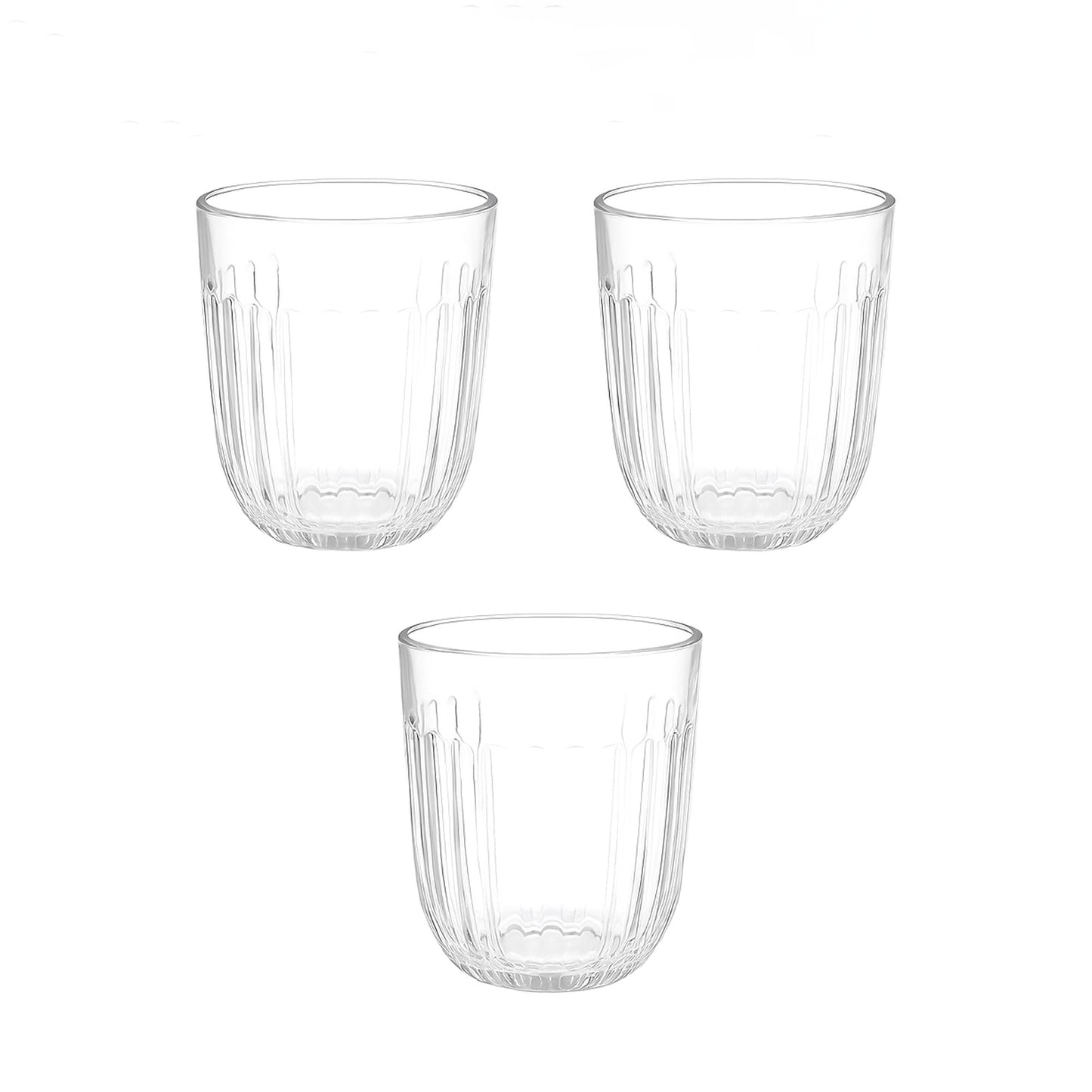 OCC111 – Glass Cup – 3-Piece Set – Clear Glass Drinking Cups with Vertical Oval Pattern