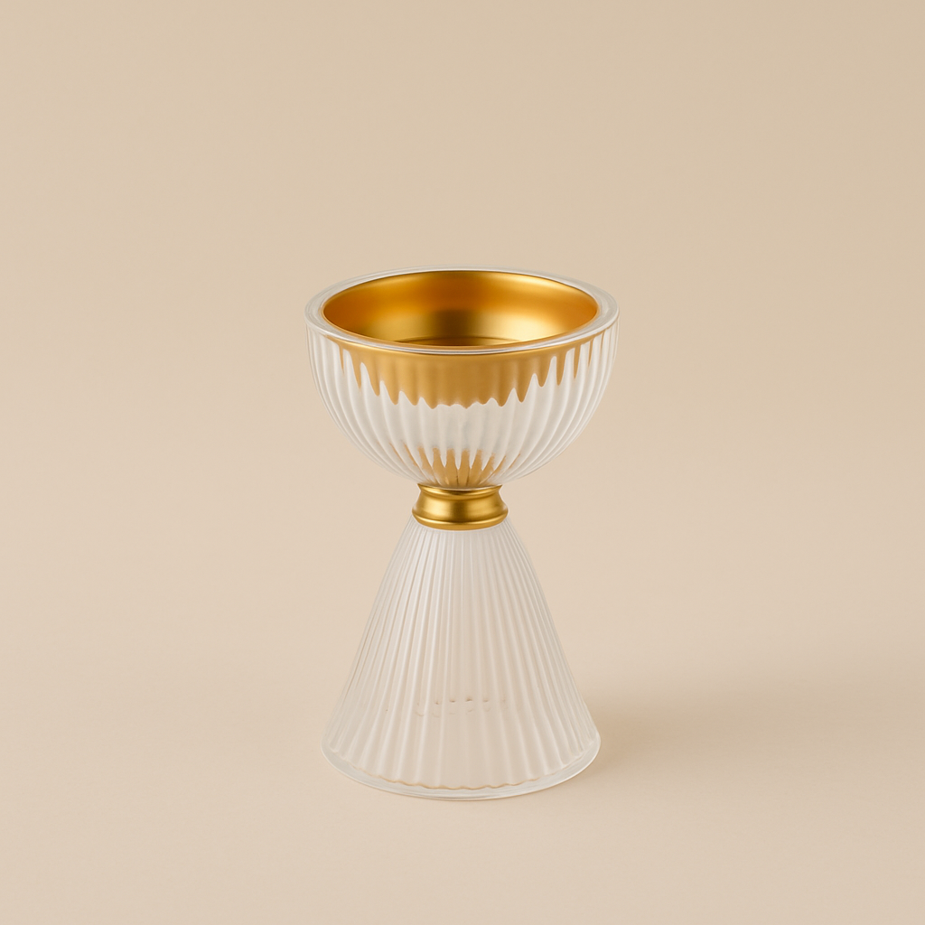 Glass Incense Burner – 18.5 cm (H) – Gold – Modern Transparent Ribbed Design – NF-36051-P