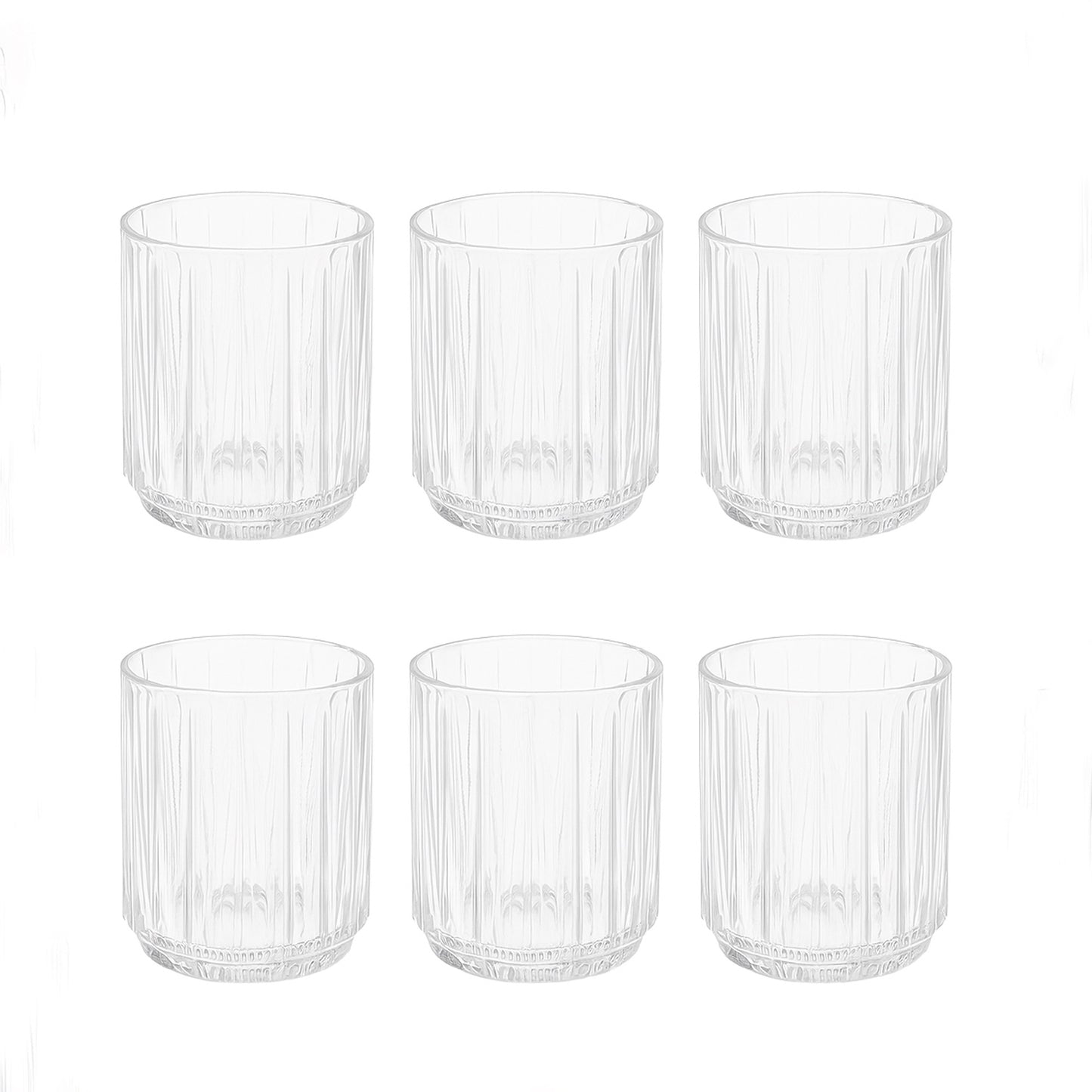 KX112 – Glass Cup – 6-Piece Set – Clear Glass Tumblers with Vertical Line Texture