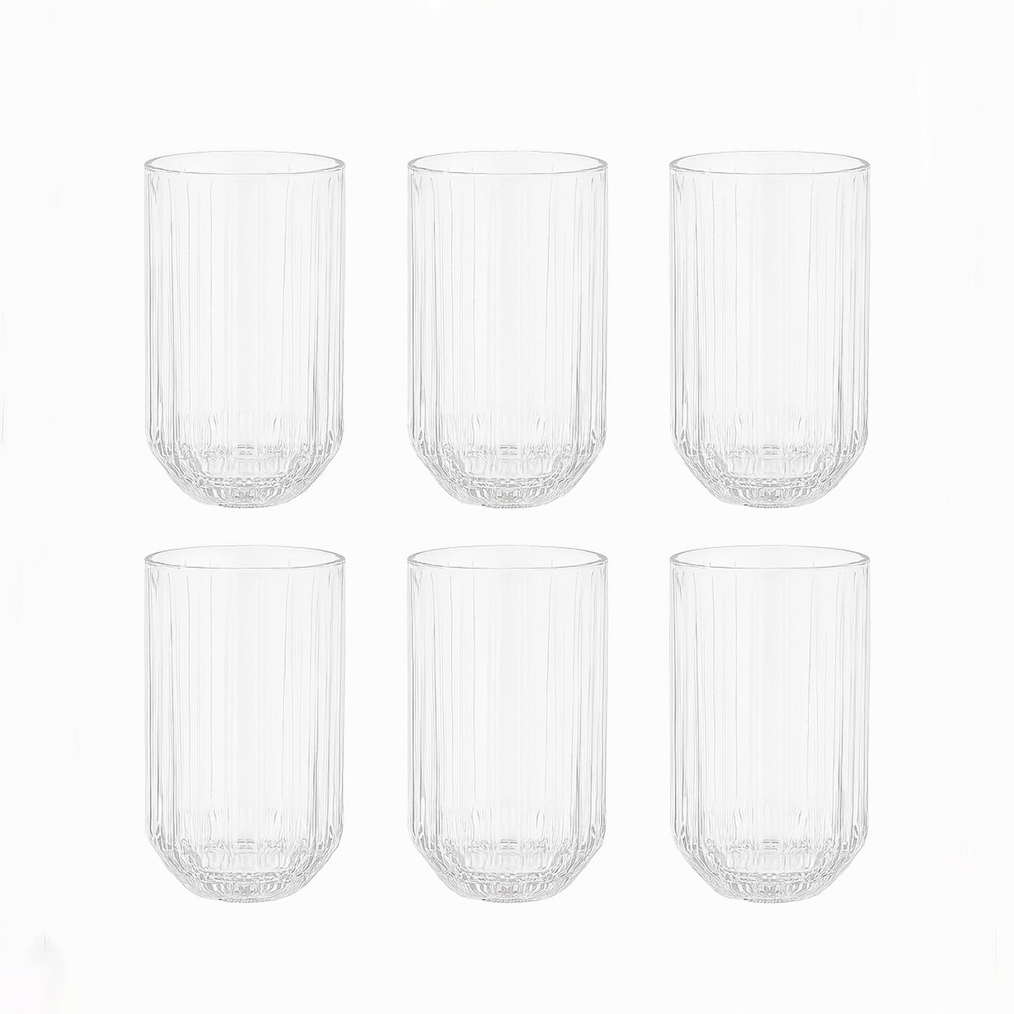 KX113 – Glass Cup – 6-Piece Set – Tall Clear Glass Tumblers with Vertical Line Texture