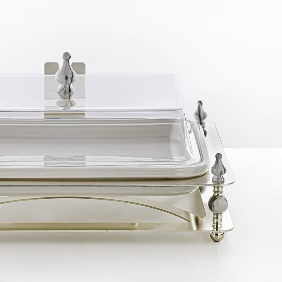 HM4111-S Rectangle Sweet Tray – Elegant Silver Finish with Clear Lid