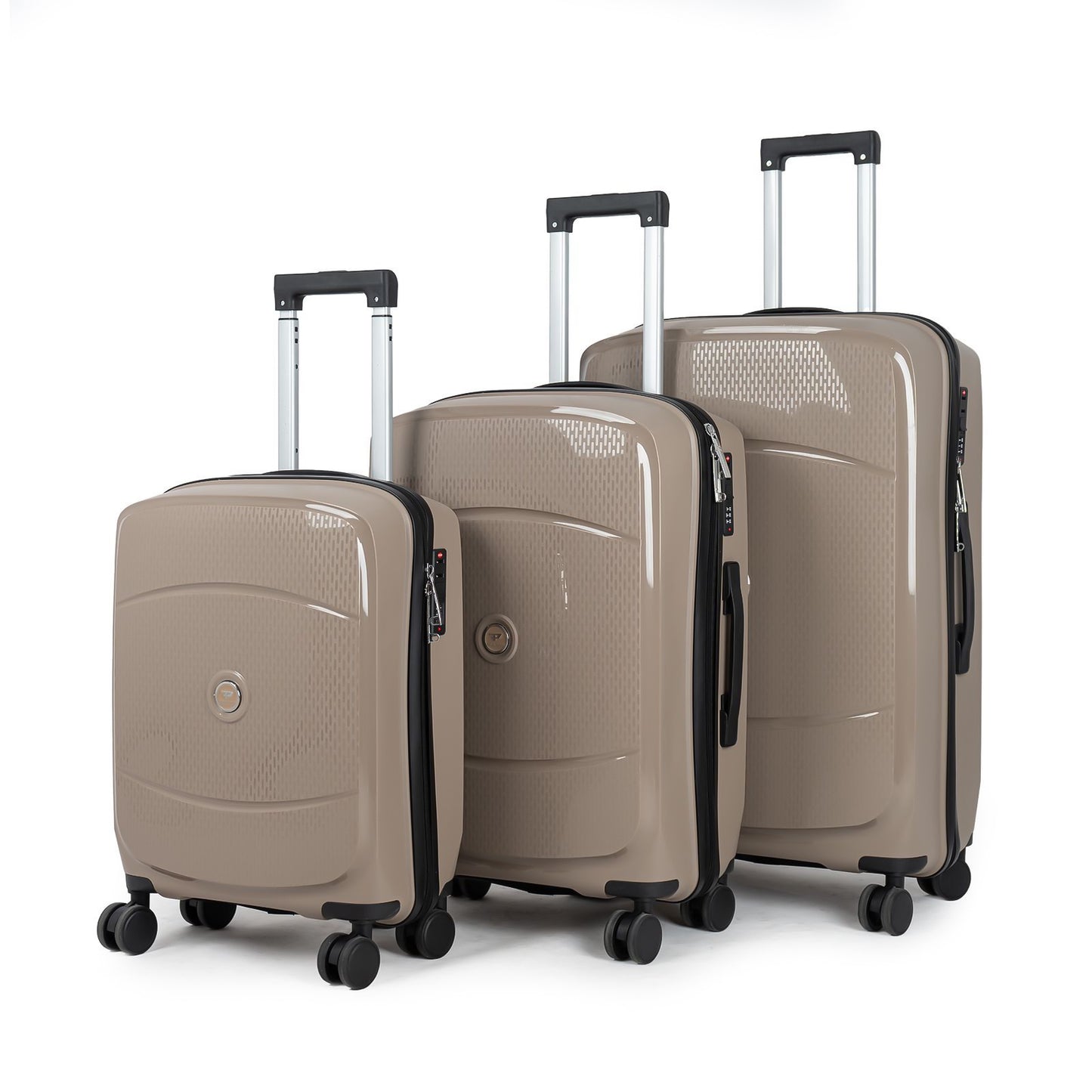 9148 PP Trolley Luggage Set 3-Piece – Lightweight Hard Shell Suitcases with Spinner Wheels – 20'', 24'', 28'' Sizes – Durable Travel Luggage in Khaki