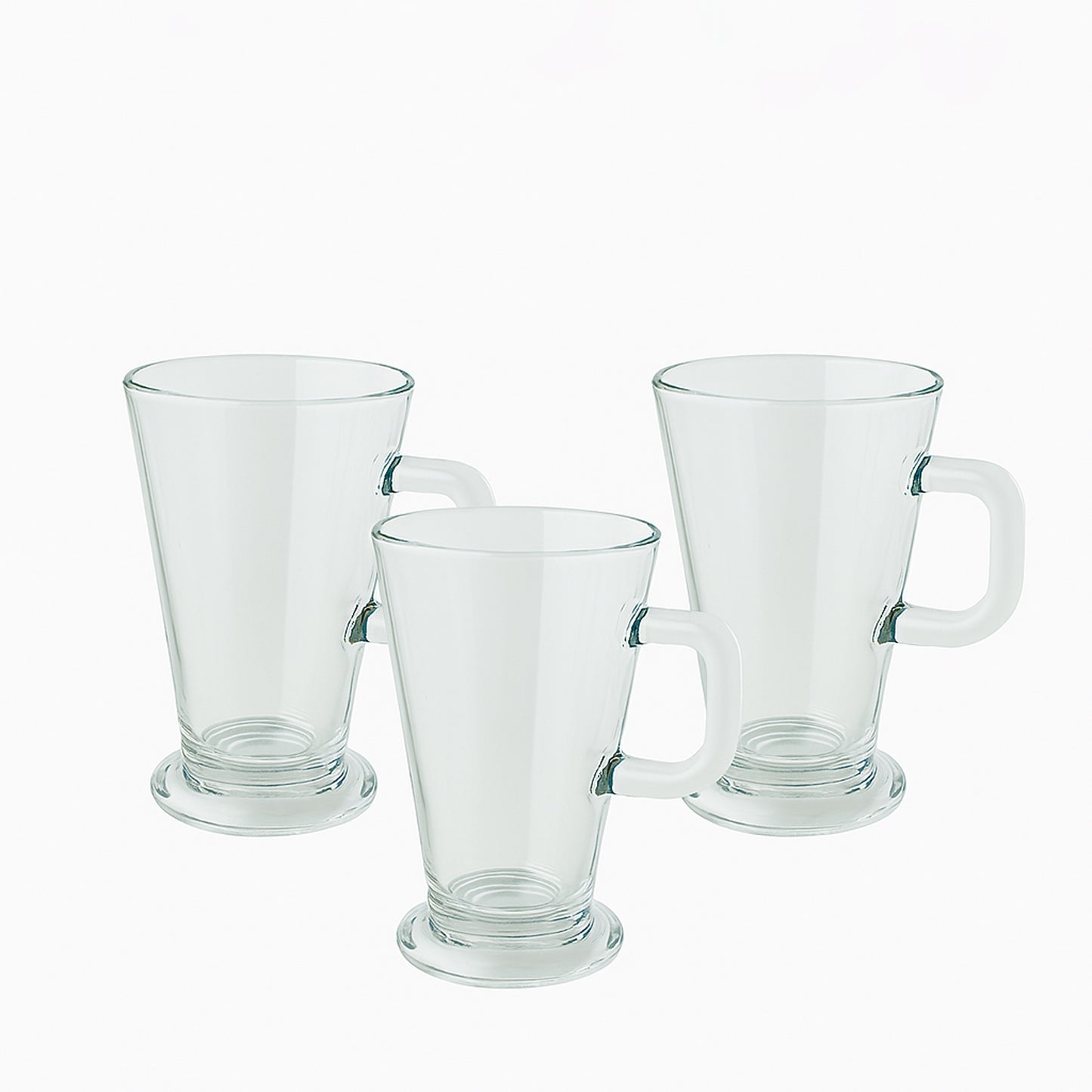 PJ01-10 – Helsinki Mug – 3-Piece Set – 290 ml Clear Glass with Handle & Pedestal Base