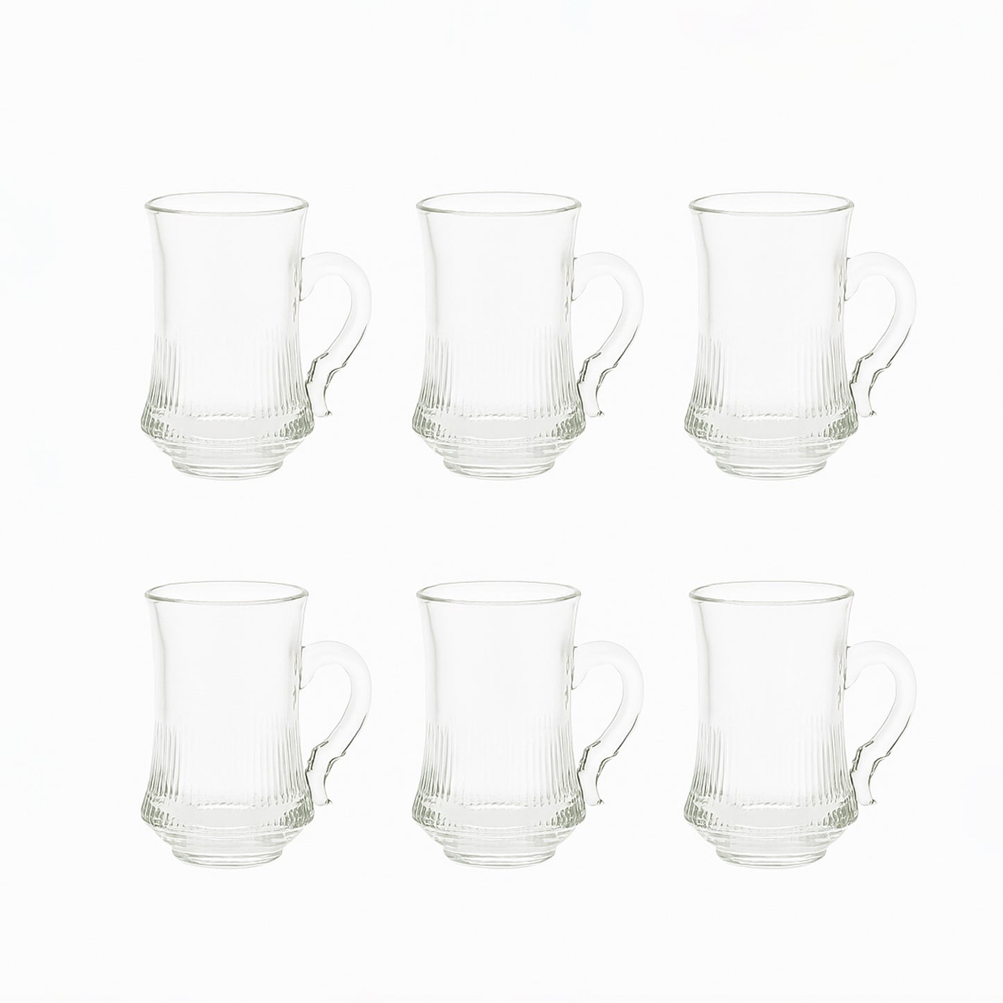 SD-48828-P – Glass Tea Cup – 6-Piece Set – Clear Fluted Tea Cups with Handle
