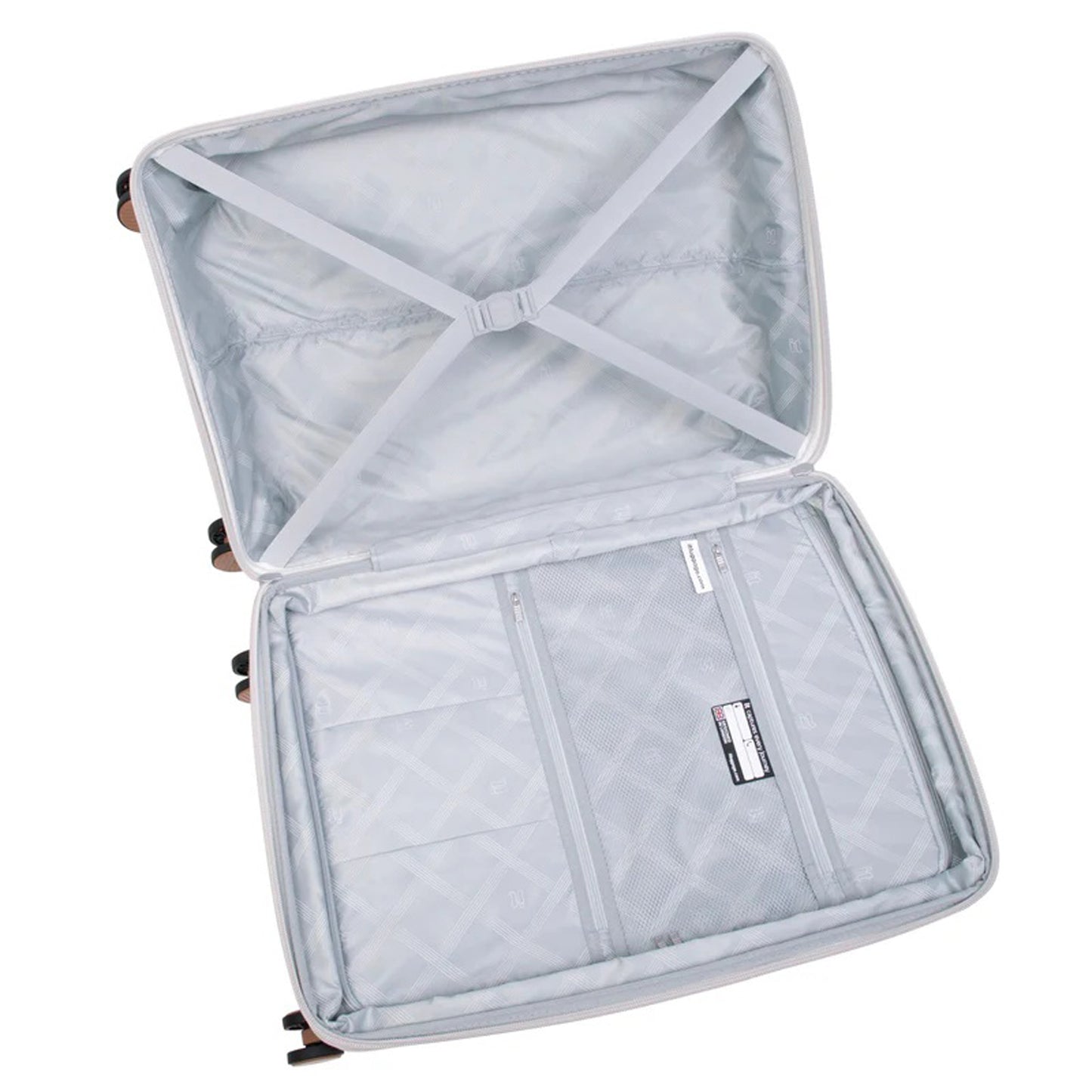 IT Luggage 29" Large Trolley Bag – Expandable PP Hard Shell Spinner with TSA Lock, Secure-it Zippers & Decorative Leather Strap, SKU 15-3108-08 – Beige with Almond Trim