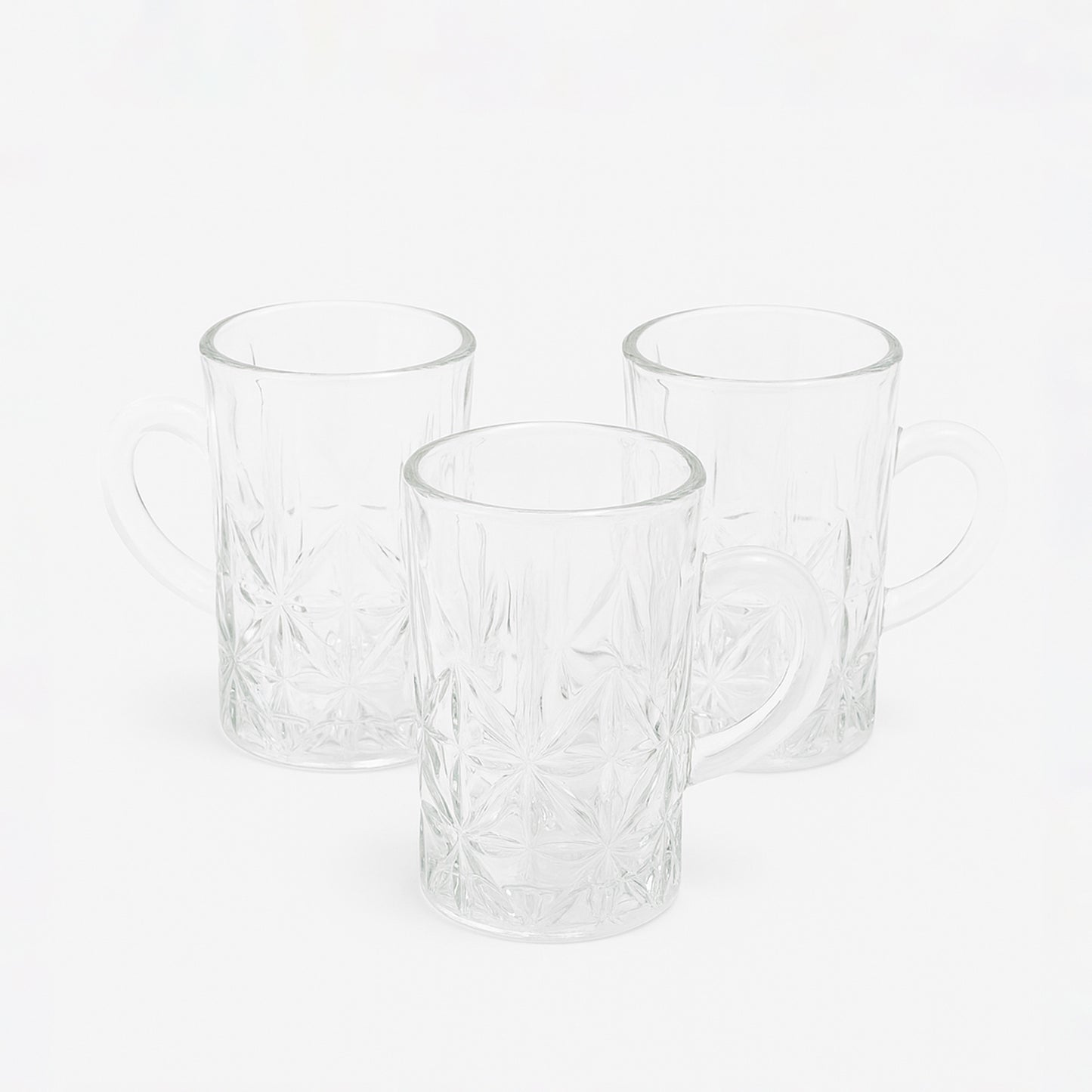 GER5358 – Glass Tea Cup – 3-Piece Set – 90 ml Clear Cups with Handle