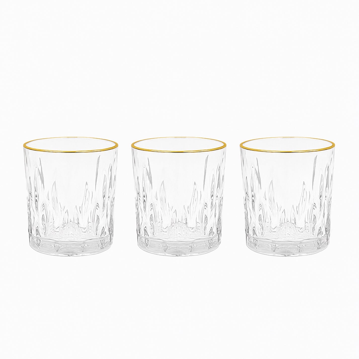 WG-210-3 – Drinking Glass – 3-Piece Set – Clear Curved Tumblers with Elegant Gold Rim