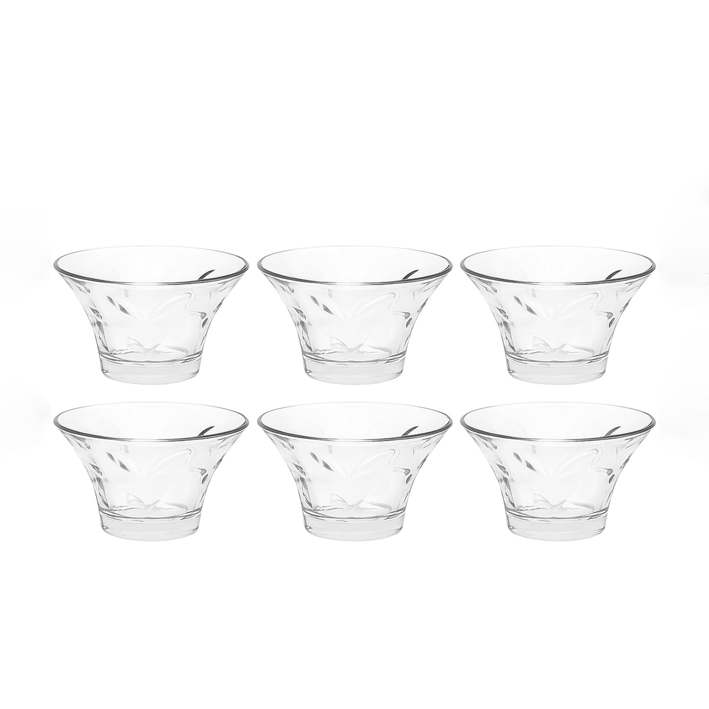 BM731 – Glass Dessert Bowl Set – 6 Pieces – 330cc – Leaf Cut Design