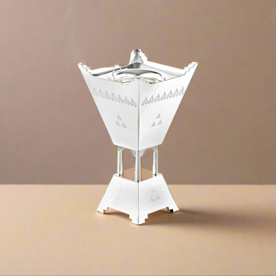 HT2411015 Incense Burner – 19cm (H) – Elegant Silver Bakhoor Holder for Home Fragrance