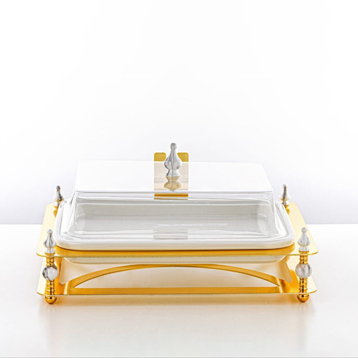 HM4111-G Rectangle Sweet Tray – Luxurious Gold Finish with Clear Lid