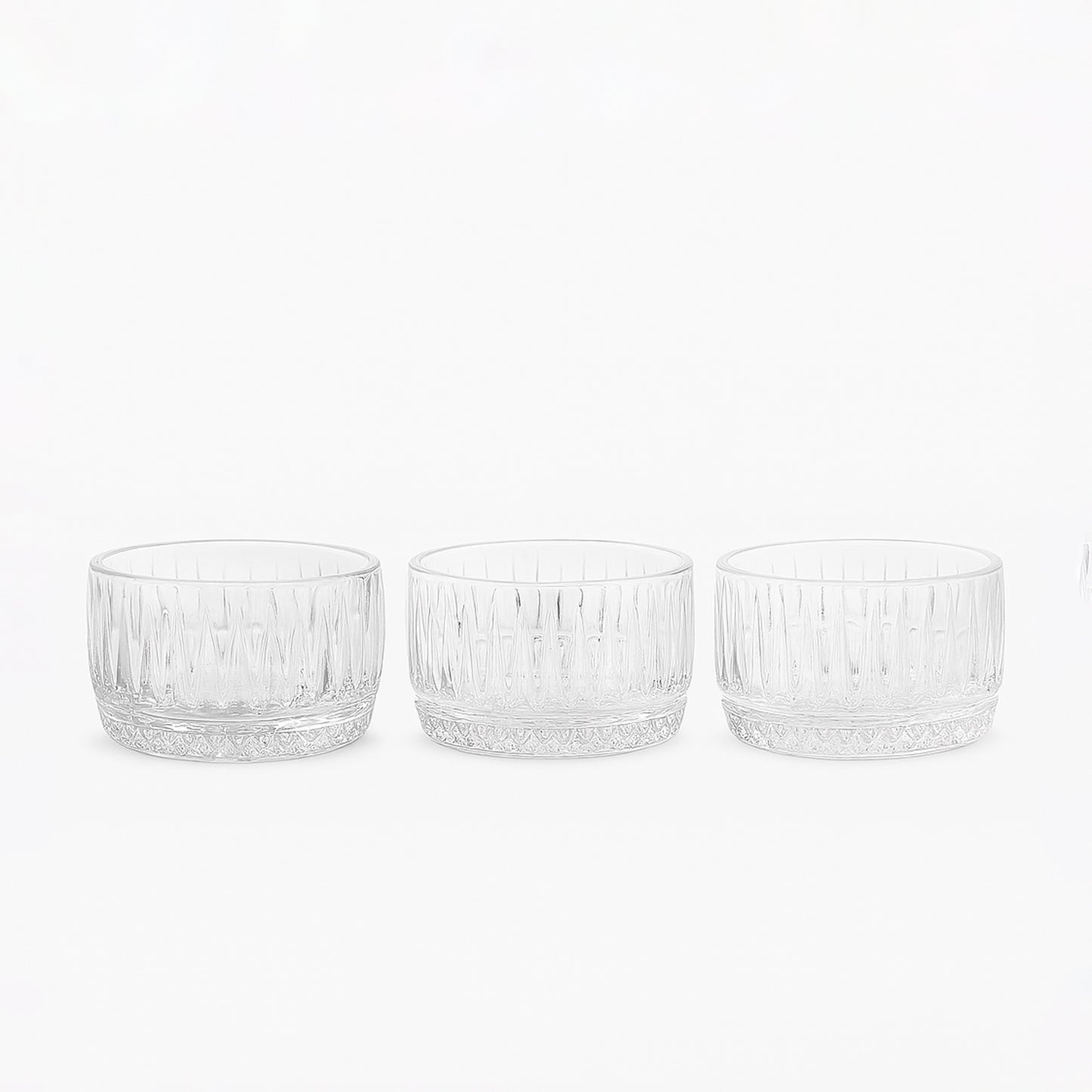 GER5704 – Glass Ice Cream Bowl – 3-Piece Set – Clear Vertical-Cut Dessert Bowls