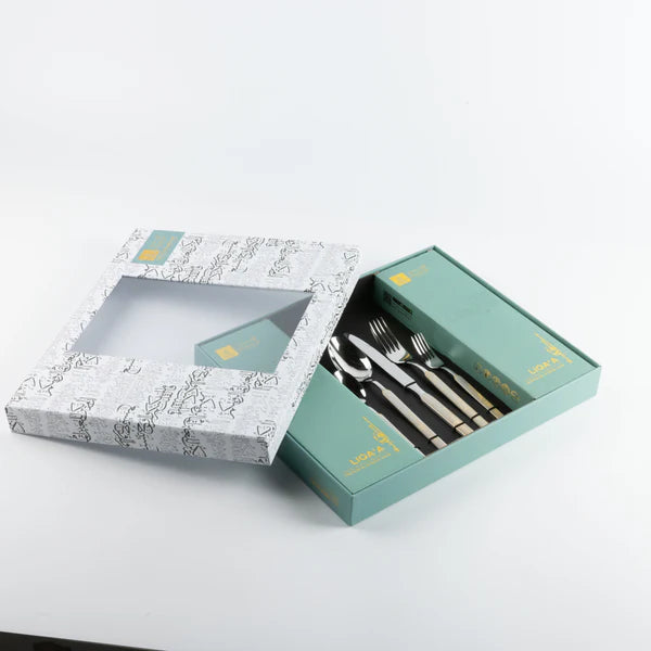 HX-1005 Stainless Liqaa 30-Piece Cutlery Set - Gold and Silver, 6 Table Spoons, 6 Table Knives, 6 Table Forks, 6 Small Spoons, 6 Small Forks