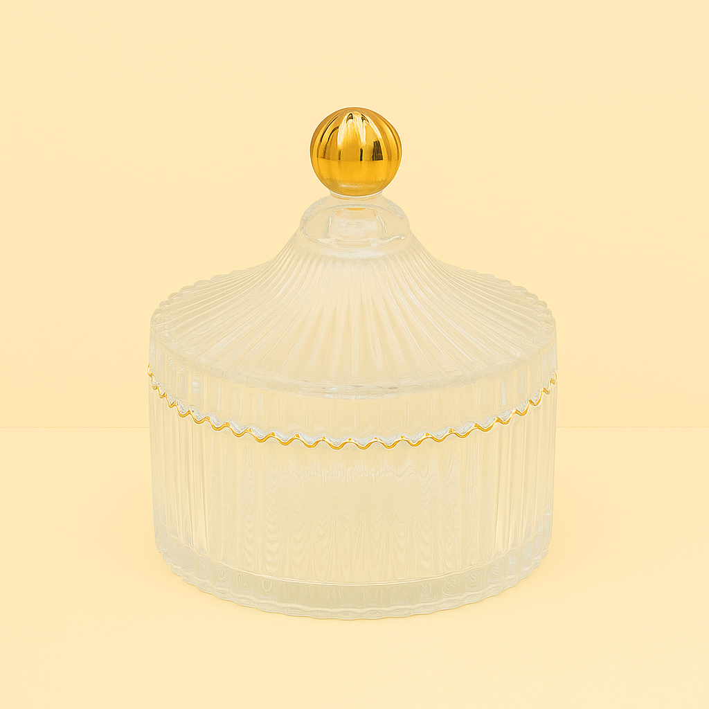 Glass Bowl with Lid and Gold Trim – 14 cm Diameter – TG009"