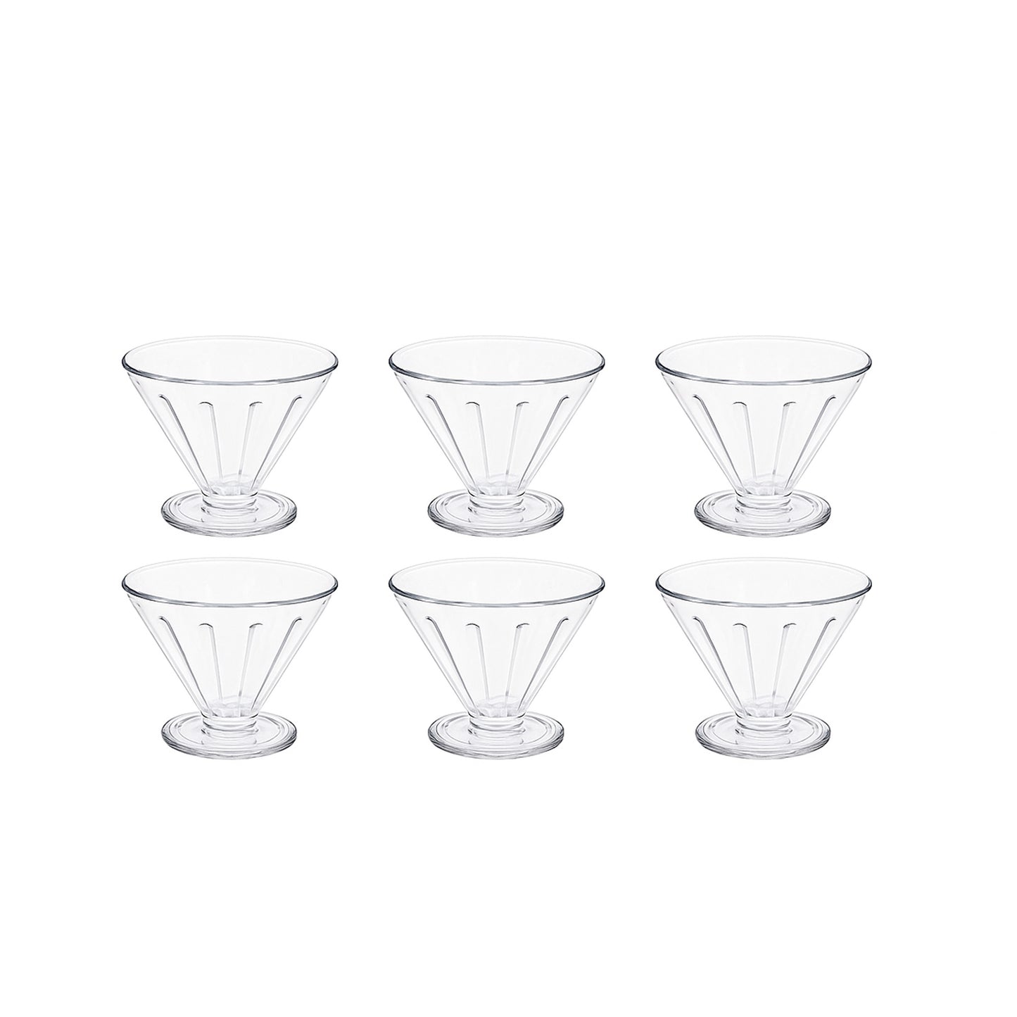 DSK034B/NE-32847-P – Glass Ice Cream Cup Set – 6 Pieces – 165ml – Fluted Pedestal Design