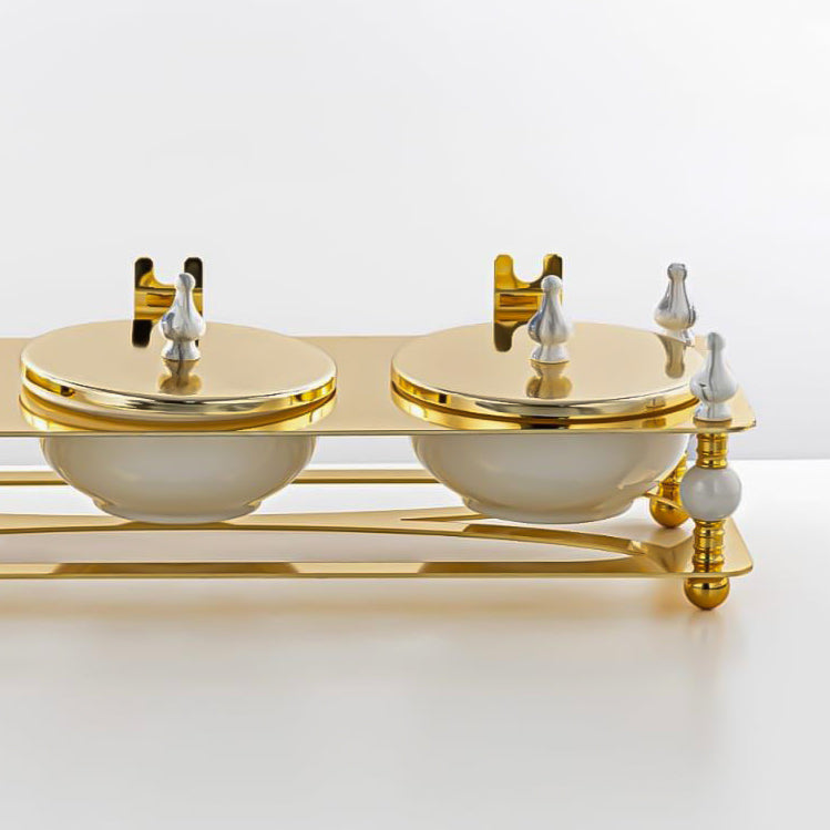 HM4105-G Candy Box 3 Section – Luxurious Gold Finish with Lidded Bowls and Decorative Stand