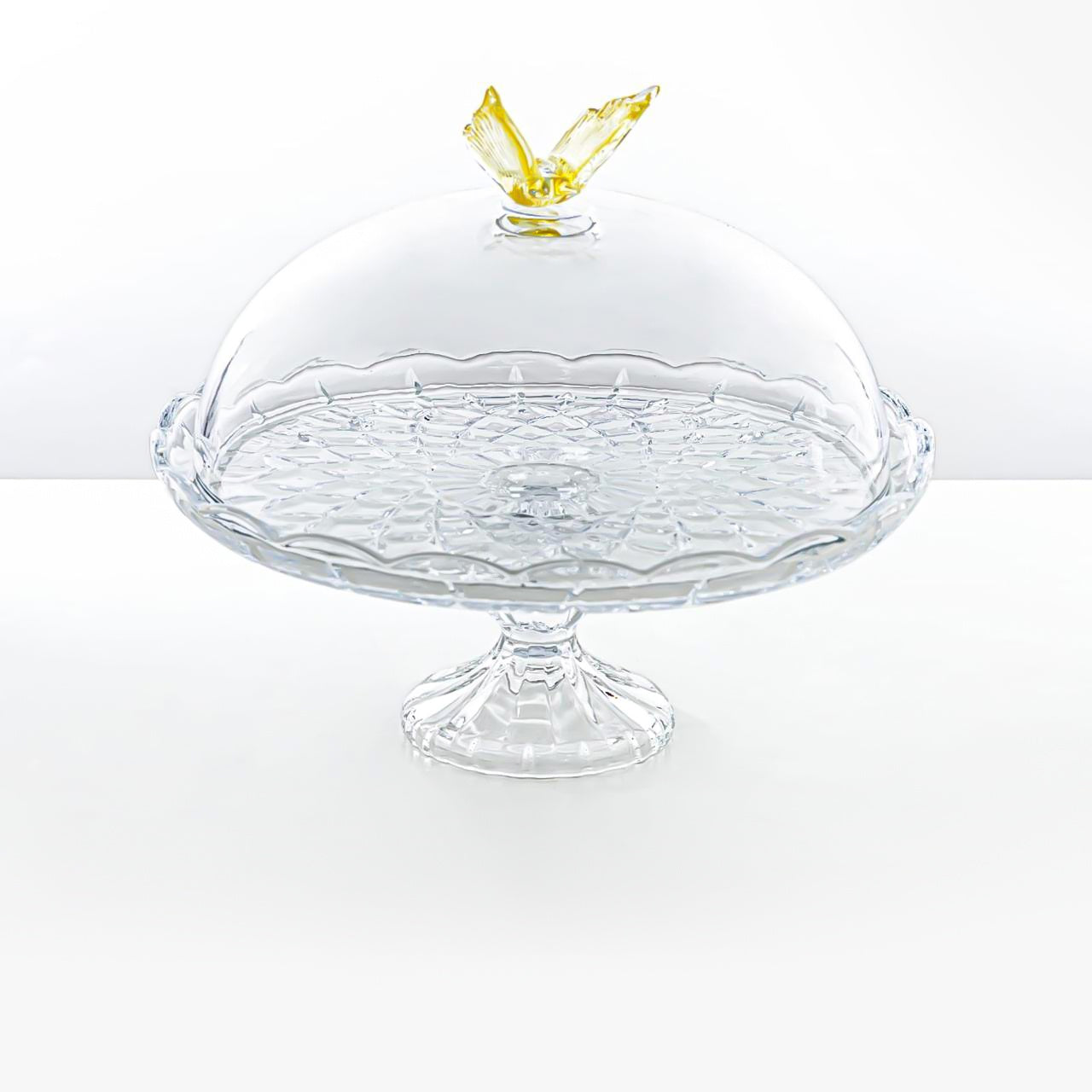 41275-330FL-BA Glass Round Plate With Dome & Gold Butterfly