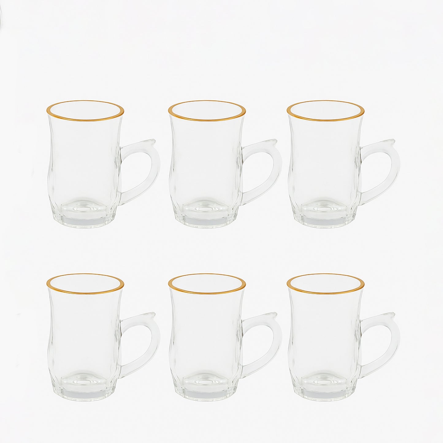 VG297W – Glass Tea Cup – 6-Piece Set – Clear Tea Cups with Handle & Gold Rim