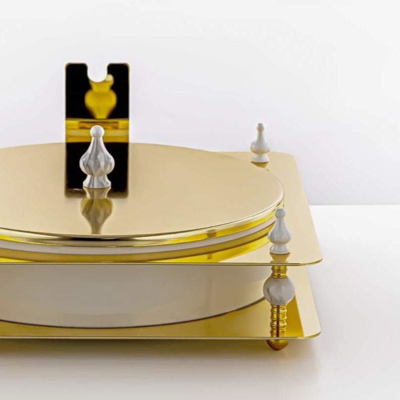 HM4109-G Candy Box – Luxurious Gold Finish with Round Lidded Bowl and Elegant Stand