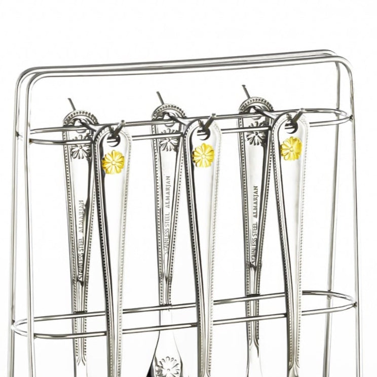 CUT0010384 7-Piece Stainless Steel Kitchen Tool Set with Stand – Gold and Silver