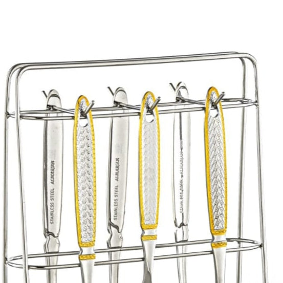CUT0010471 7-Piece Stainless Steel Kitchen Tool Set with Stand – Gold and Silver