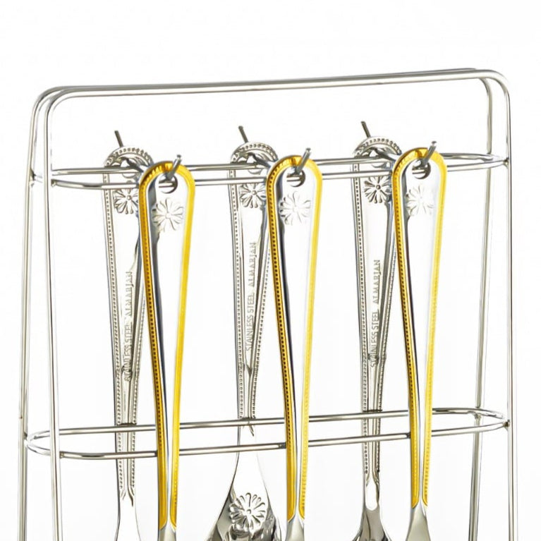 CUT0010383 7-Piece Stainless Steel Kitchen Tool Set with Stand – Gold and Silver