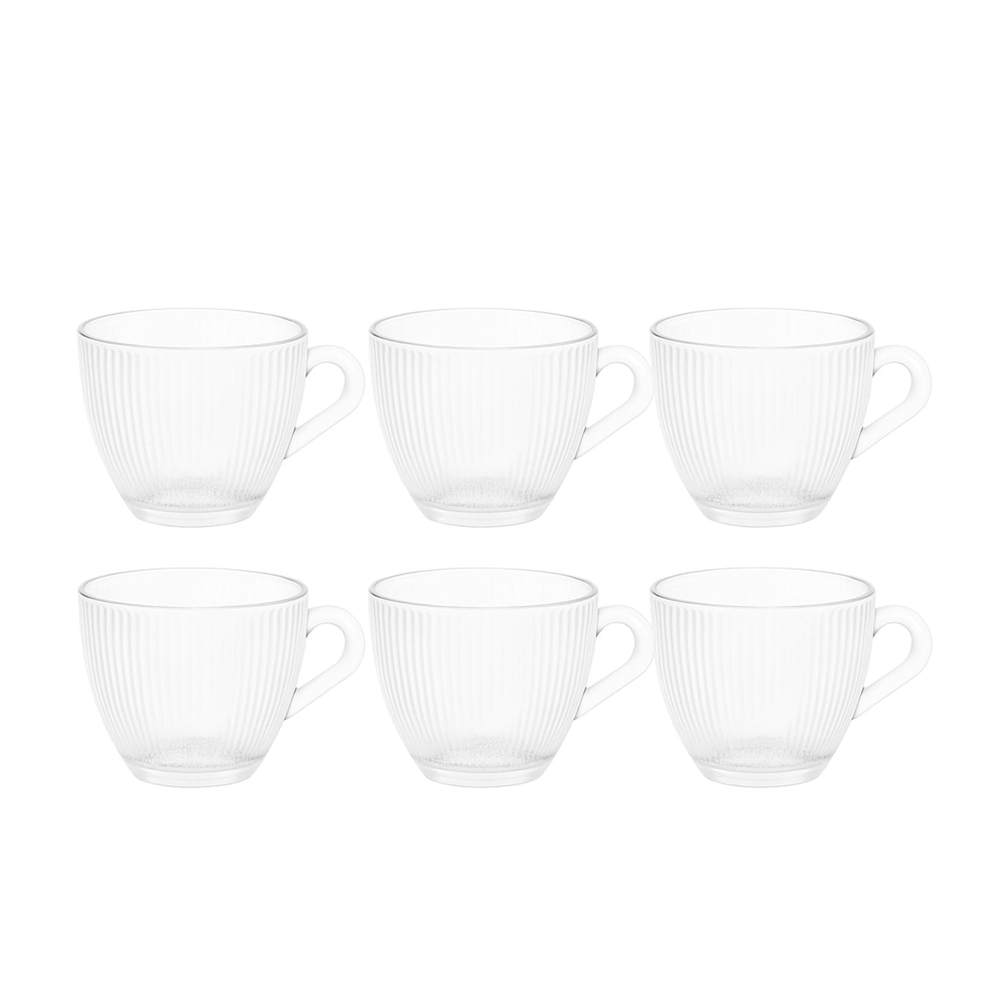SD-44598-P – Glass Coffee Cup – 6-Piece Set – Clear Ribbed Tea Cups with Handle