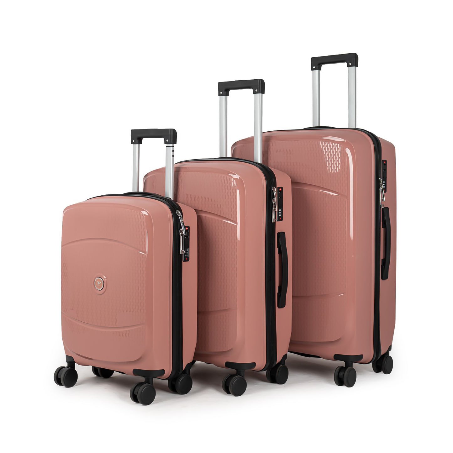 9148 PP Trolley Luggage Set 3-Piece – Lightweight Hard Shell Suitcases with Spinner Wheels – 20'', 24'', 28'' Sizes – Durable Travel Luggage in Rose Gold