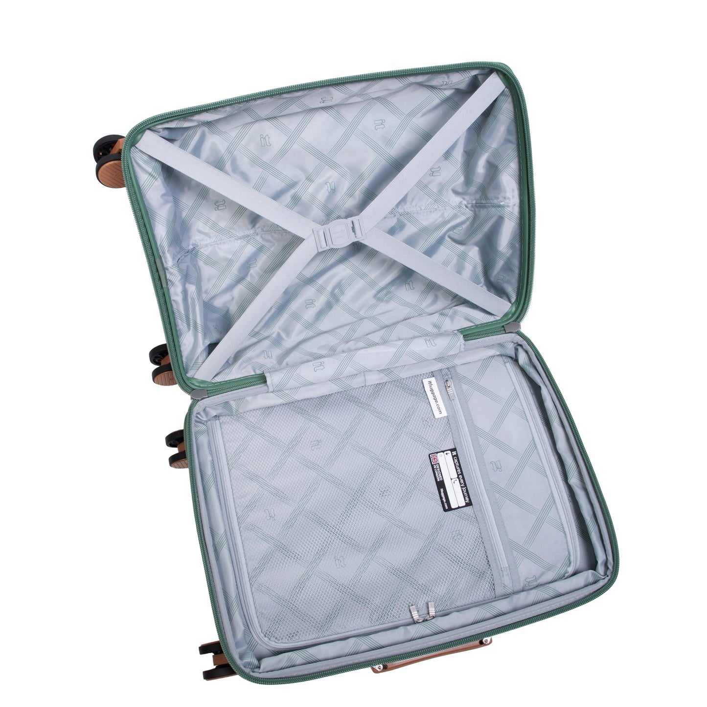 it luggage 21” Cabin Luggage – Polypropylene Expandable Hard Case with Spinner Wheels, TSA Lock & Front Pocket 15-3108-08 – Green