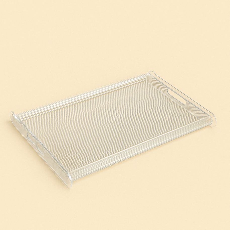 HO-842-LS Large Acrylic Serving Tray with Silver Line – 48cm (W) x 37cm (L) x 6cm (H)