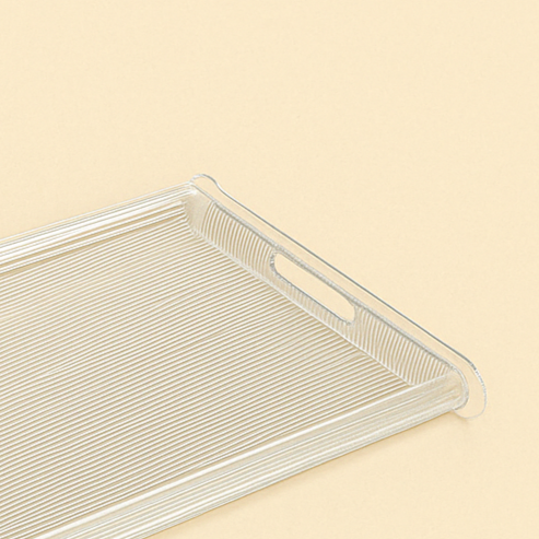 HO-842-LS Large Acrylic Serving Tray with Silver Line – 48cm (W) x 37cm (L) x 6cm (H)