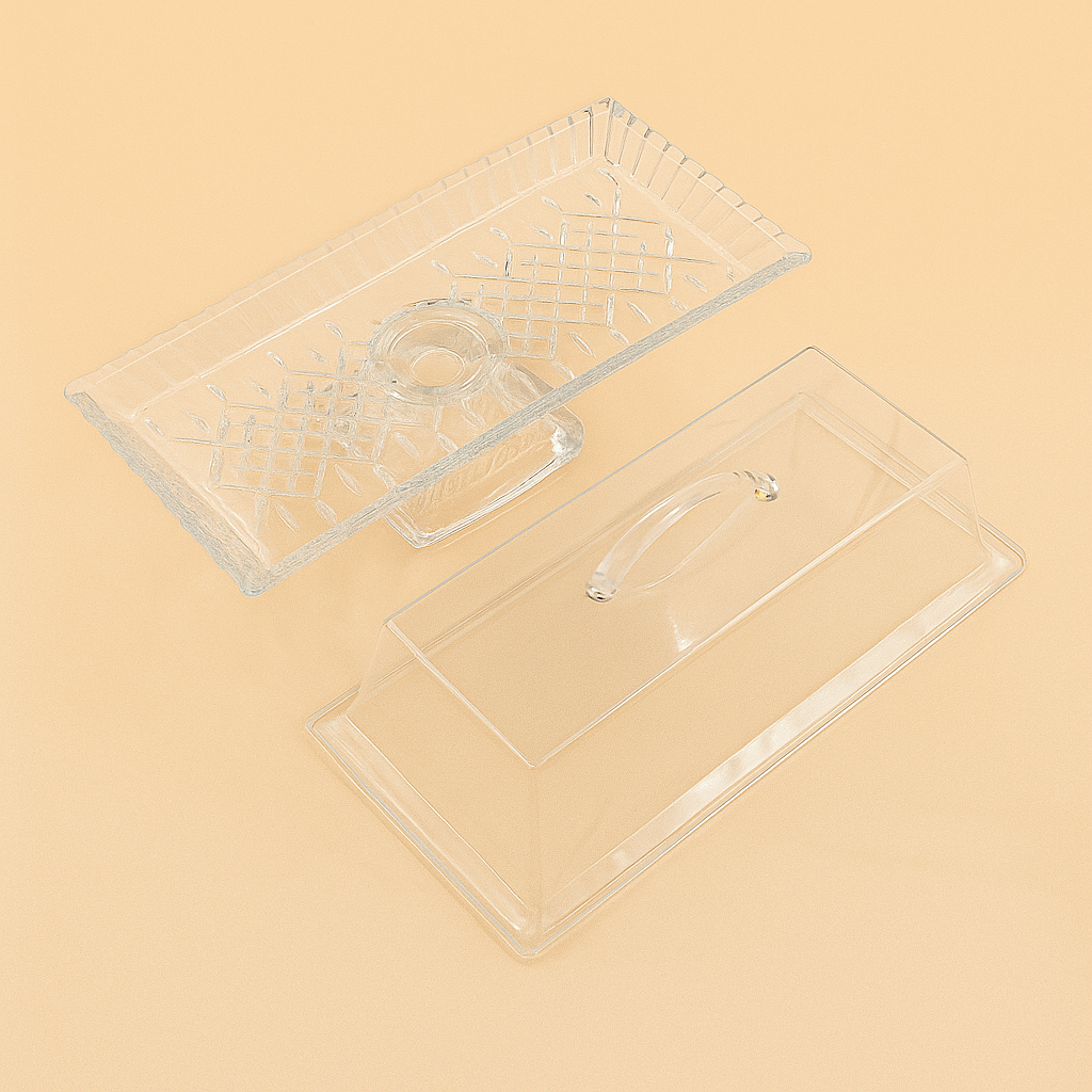 Glass Tray with Leg and Acrylic Lid – 34 cm (W) x 17 cm (L) – PL-833LIS