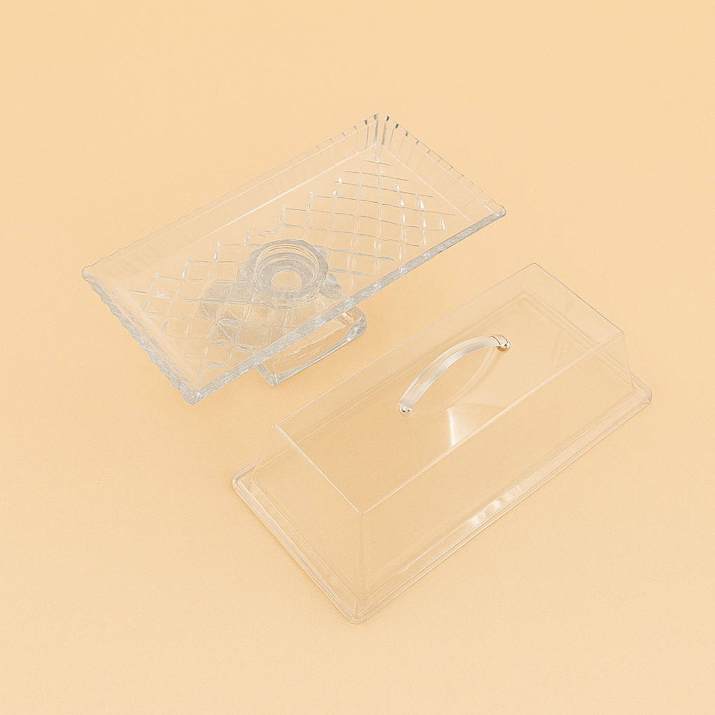 Glass Tray with Leg and Acrylic Lid – 34 cm (H) x 14 cm (L) – PL-833AC