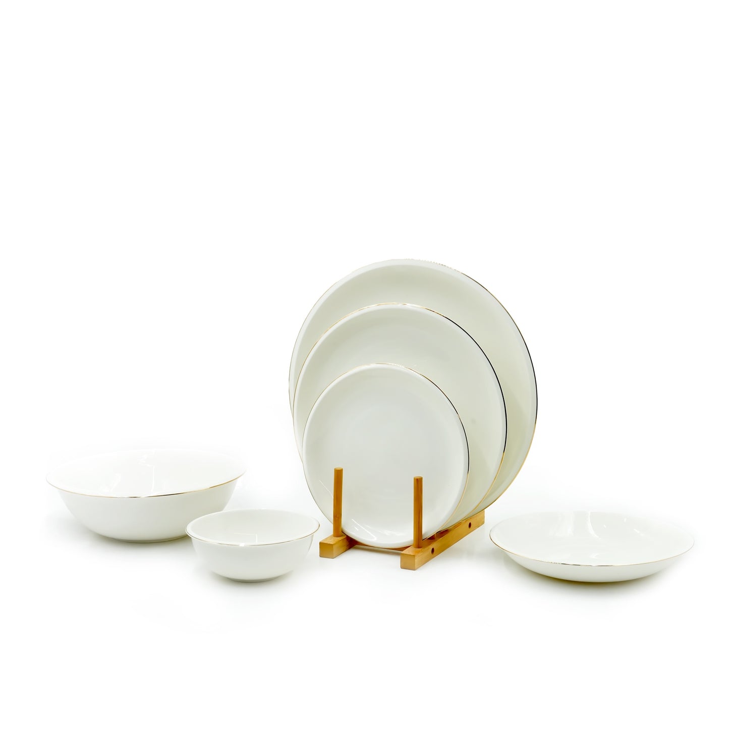 GL-246 Dinner Set 26-Piece – Elegant White Porcelain Plates and Bowls with Gold Rim – Durable and Stylish Dinnerware for Everyday Use and Special Occasions