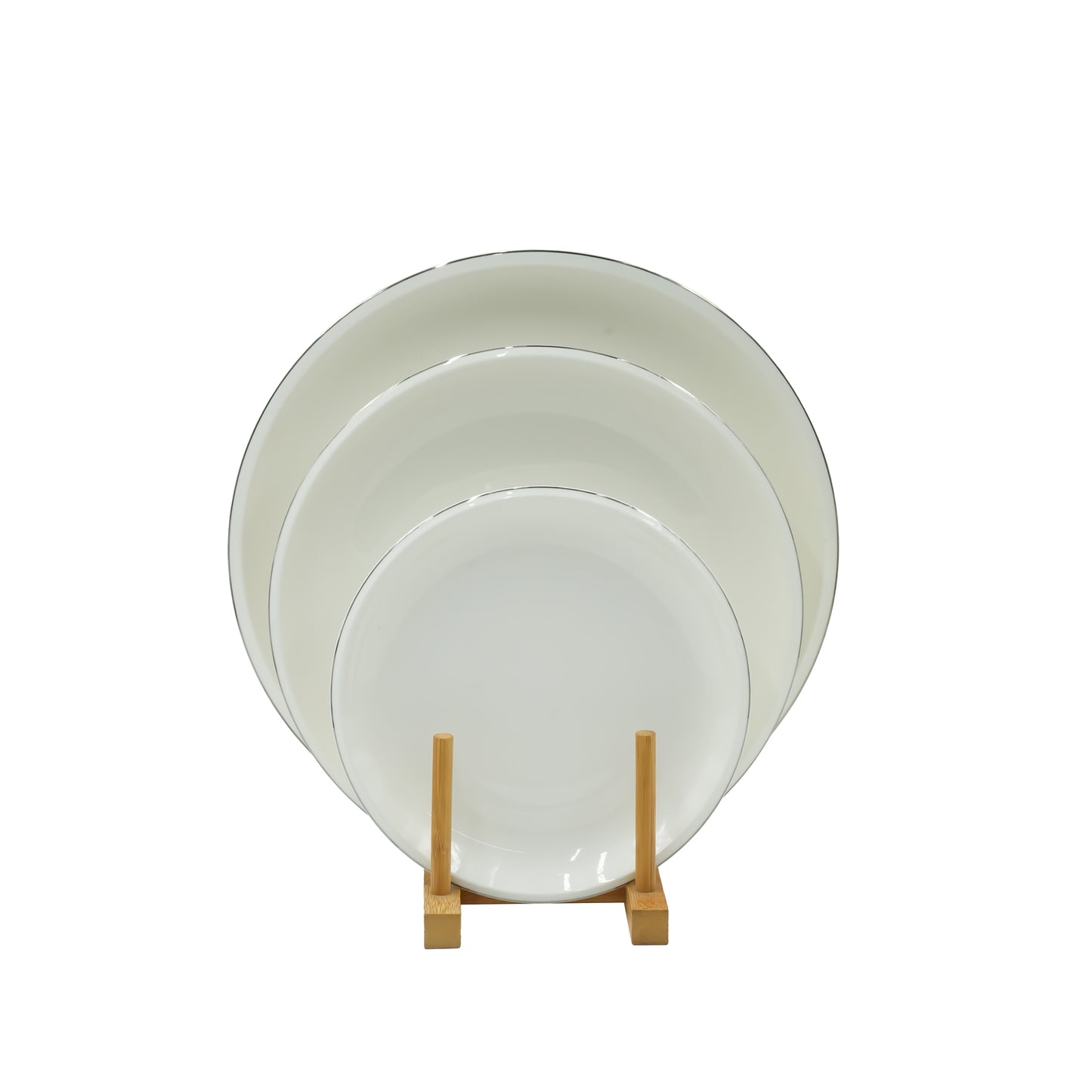 GL-247 Dinner Set 26-Piece – Elegant White Porcelain Plates and Bowls with Silver Rim – Durable and Stylish Dinnerware for Everyday Use and Special Occasions