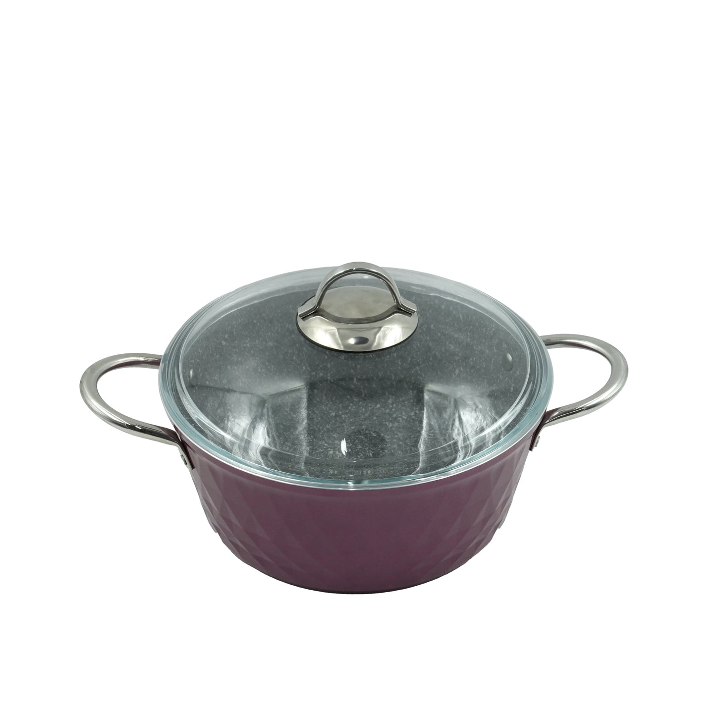 FLZ-BDD-PP-09 Falez Diamond Pro Cookware Set 9-Piece – Purple Finish – Non-Stick Durable Casserole Pots and Frying Pan with Glass Lids for Modern Kitchens