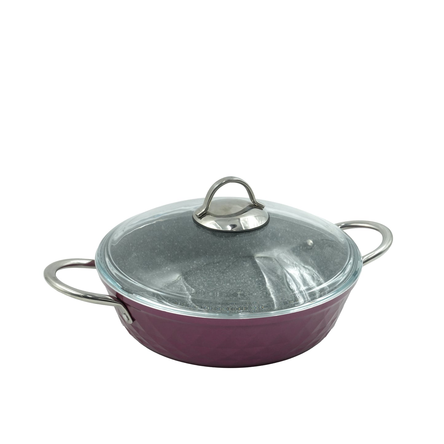 FLZ-BDD-PP-09 Falez Diamond Pro Cookware Set 9-Piece – Purple Finish – Non-Stick Durable Casserole Pots and Frying Pan with Glass Lids for Modern Kitchens