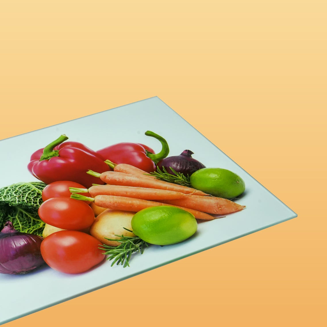 Glass Chopping Board – Mixed Vegetables Design – 40cm (H) x 30cm (L) – GLA21809