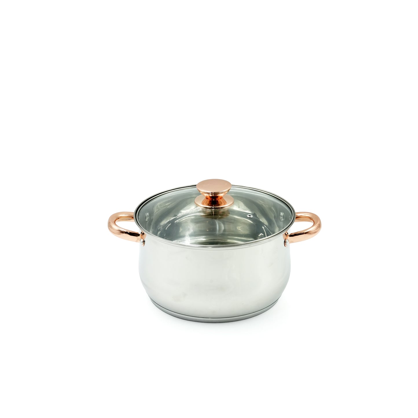 IE-38738-P Kaisa Villa Cookware & Casserole Set 12-Piece – Elegant Stainless Steel Finish with Rose Gold Handles – Includes Kettle, Fry Pans, and Tempered Glass Lids for Modern Kitchens