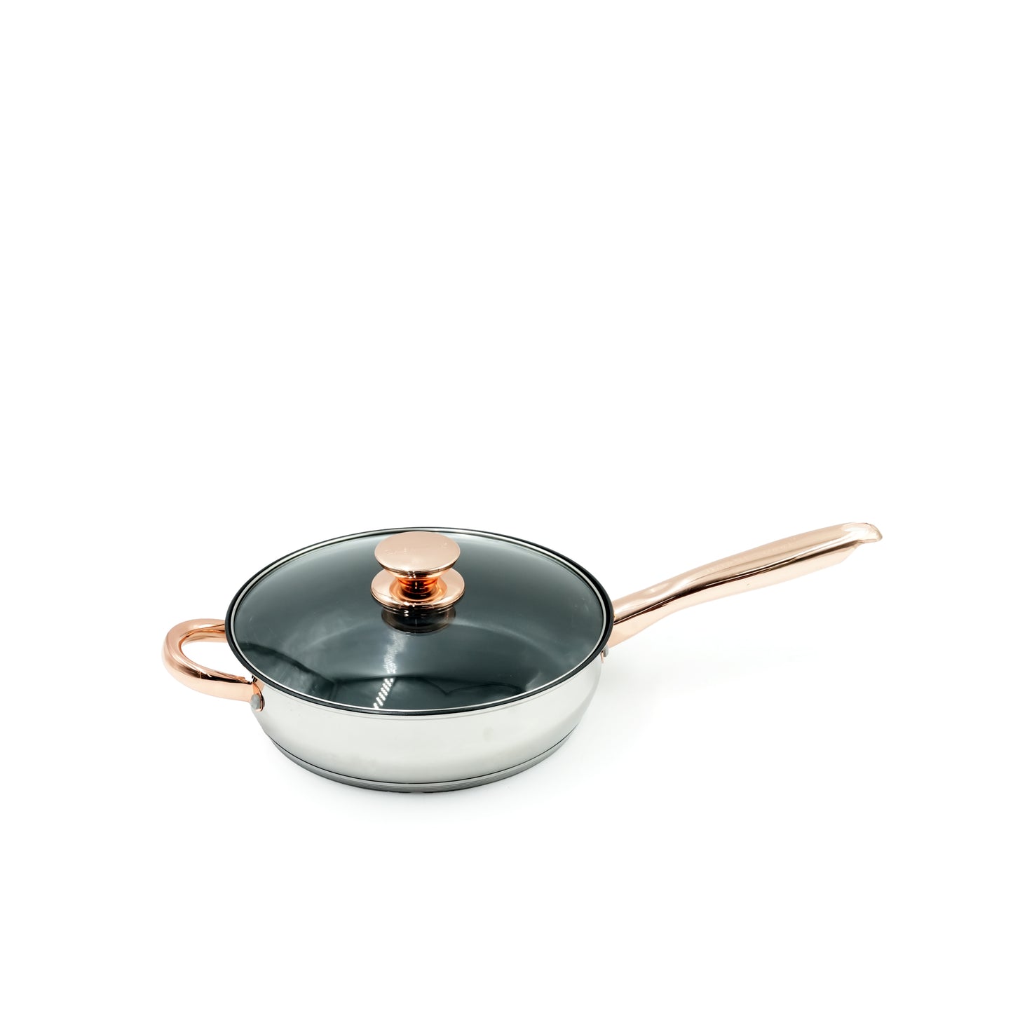 IE-38738-P Kaisa Villa Cookware & Casserole Set 12-Piece – Elegant Stainless Steel Finish with Rose Gold Handles – Includes Kettle, Fry Pans, and Tempered Glass Lids for Modern Kitchens