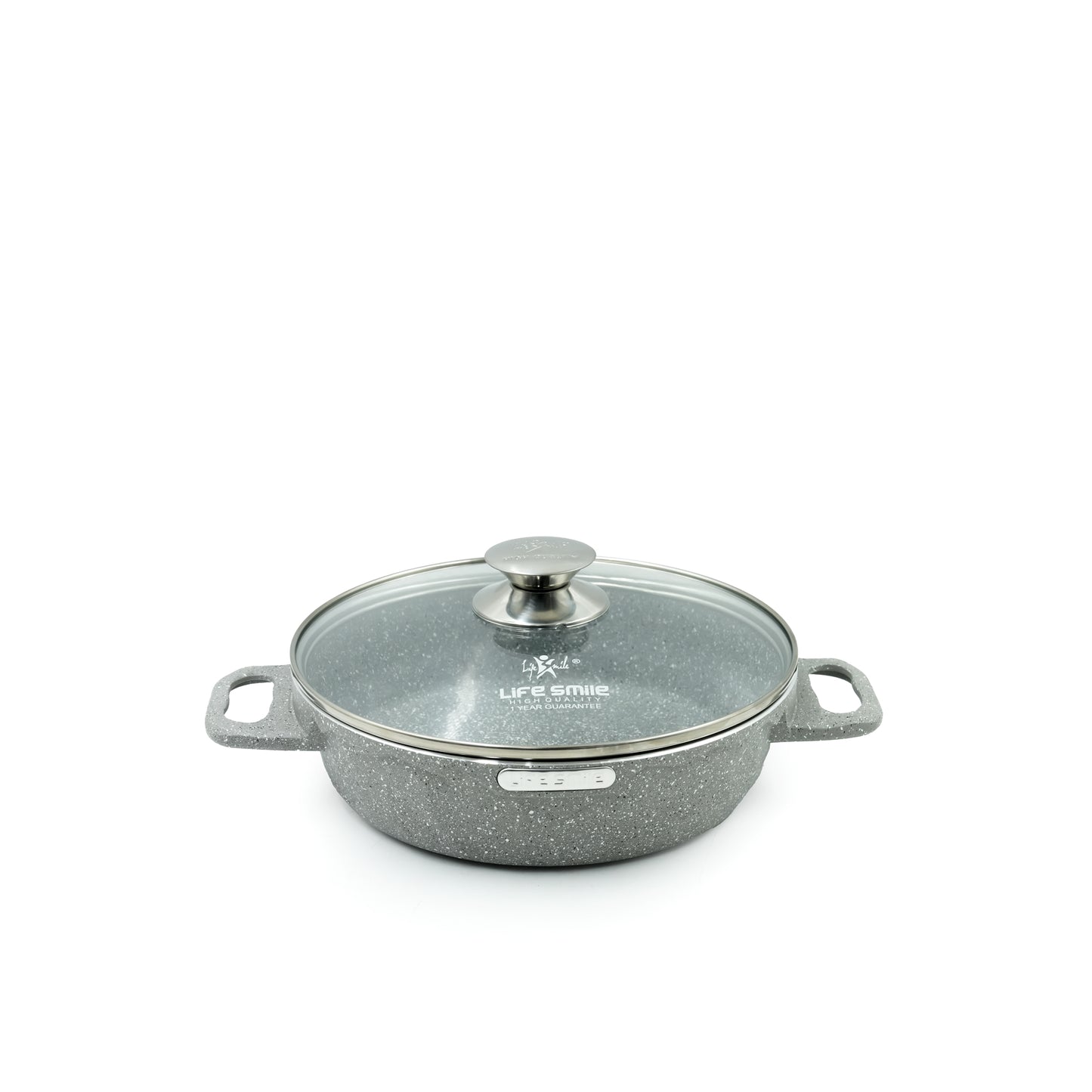 LIFEP7STSHR-6 Gray Granite Coating Cookware Set 6-Piece – Non-Stick Shallow Casserole Pots with Tempered Glass Lids – Elegant Grey Stone Finish for Modern Kitchens