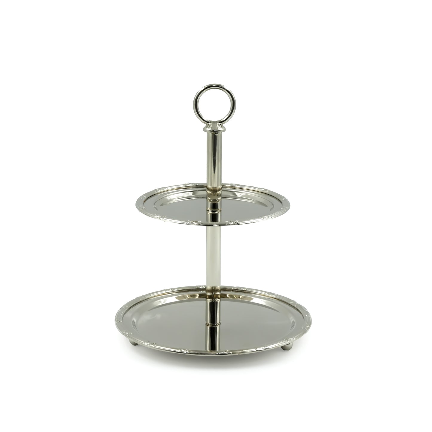 AMN-TW-2441/2 2-Layer Silver Stand – 27cm Height – Elegant Tiered Serving Stand for Sweets, Dates, and Snacks
