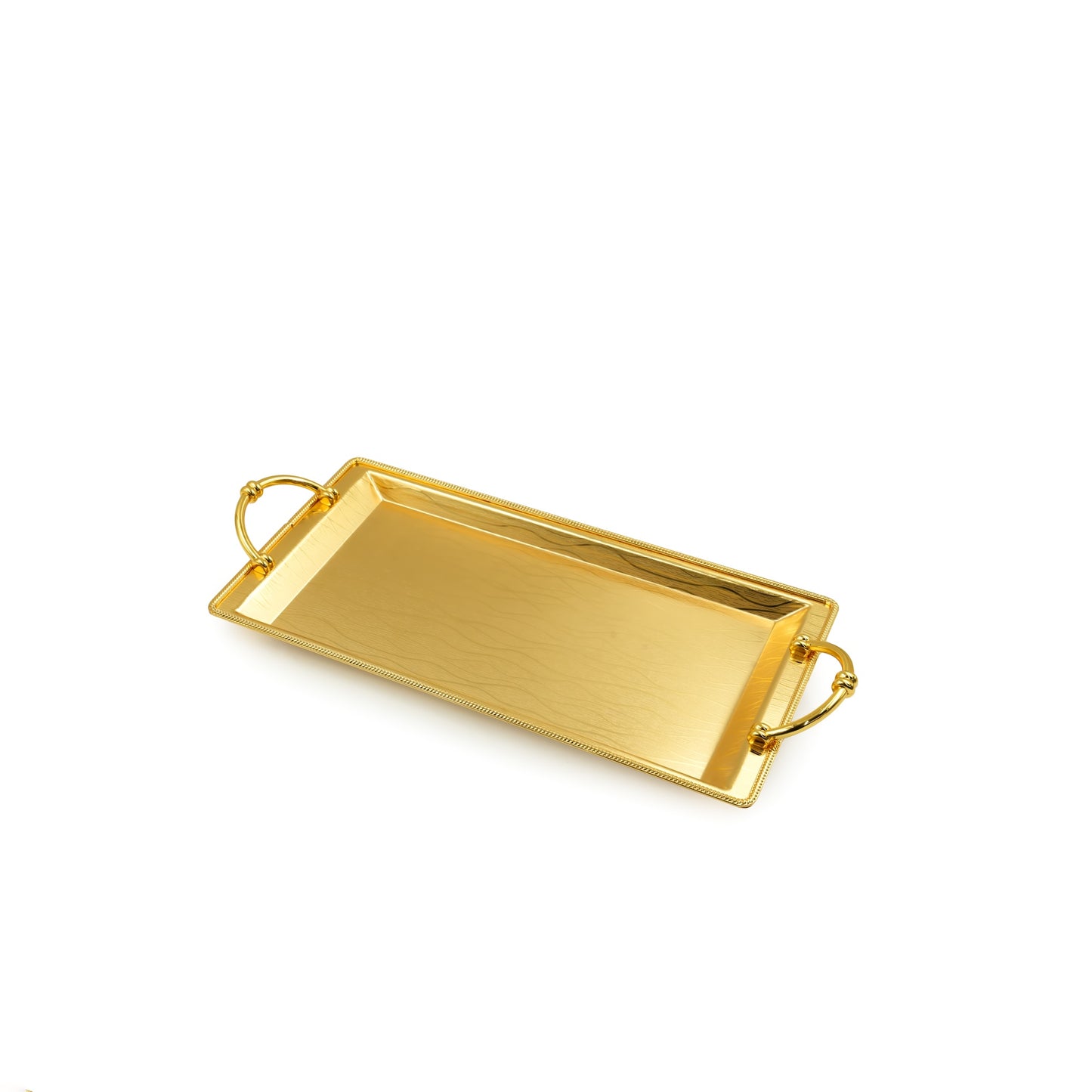 AMG-TW-2354 Rectangle Tray Gold – 58cm (W) x 26cm (L) x 3.5cm (H)– Elegant Gold-Finish Serving Tray with Handles for Sweets, Drinks, and Decorative Use