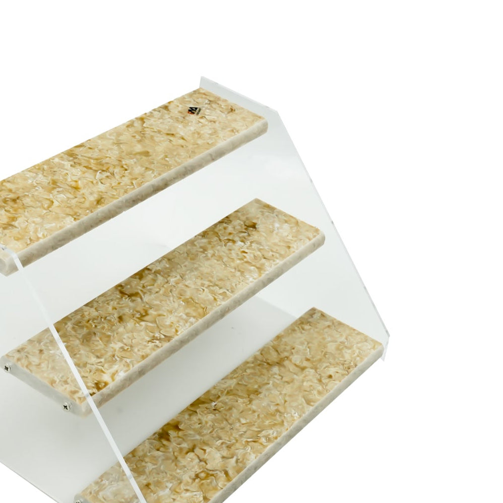 EA-COR012 Acrylic Stand with Marble – 31cm (L) × 22cm (W) × 17cm (H) – 3-Tier Display Rack for Organizing Perfumes, Decor, or Accessories